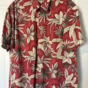 Men's Leaf Print Casual Button Down Shirt - Red
